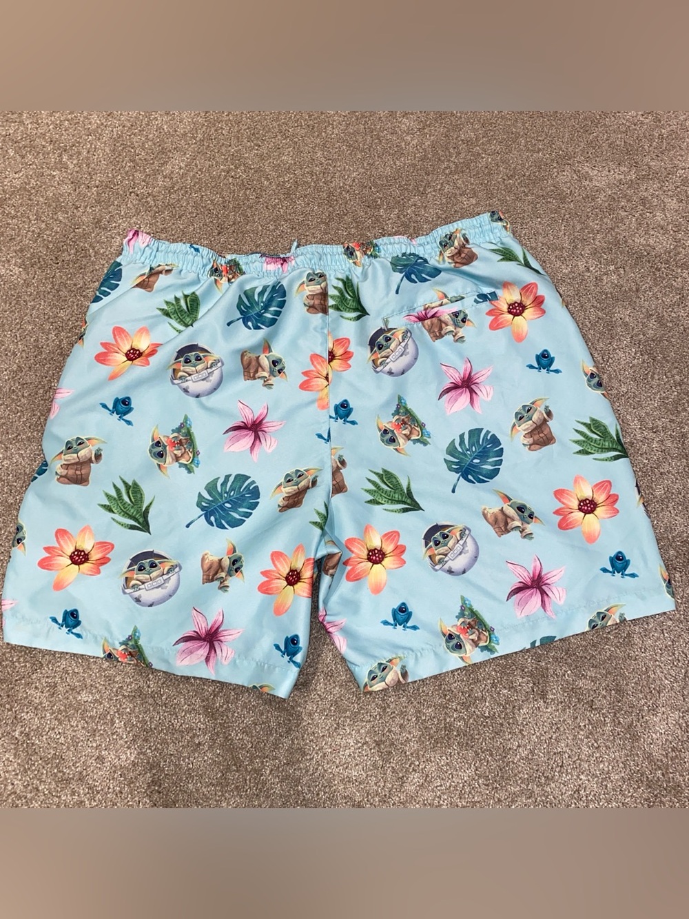 Star Wars The Mandalorian‎ Men's Grogu Swim Shorts Size XL Turquoise Blue Beach - Picture 2 of 7